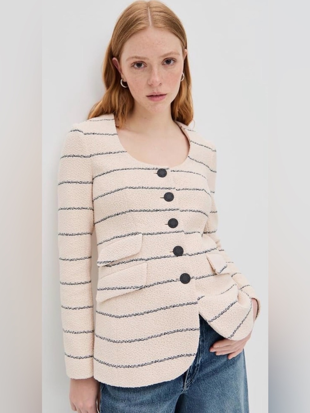 Rag & Bone Rosie Tweed striped Scoop-Neck Blazer